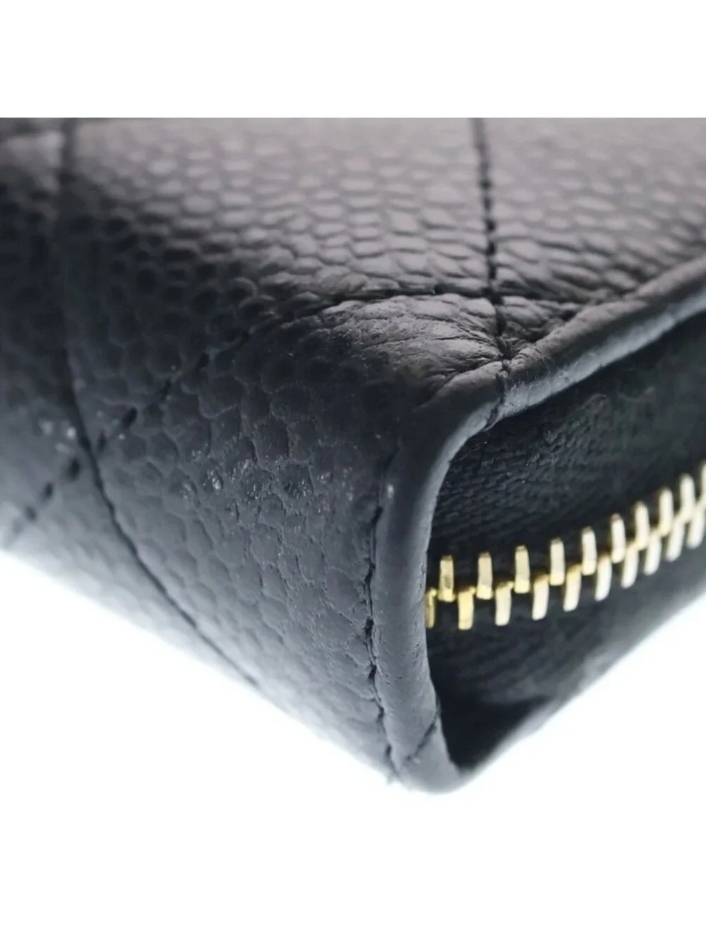 Chanel Quilted Classic Caviar Leather Zip Coin Purse Gold Black